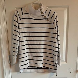 J.Crew Factory Black &White Striped Button-Detail Sweatshirt Small Funnel Neck